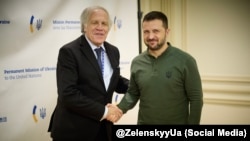 Almagro y Zelenskyy sostuvieron un encuentro este lunes en la sede de la misión permanente de Ucrania ante Naciones Unidas. 